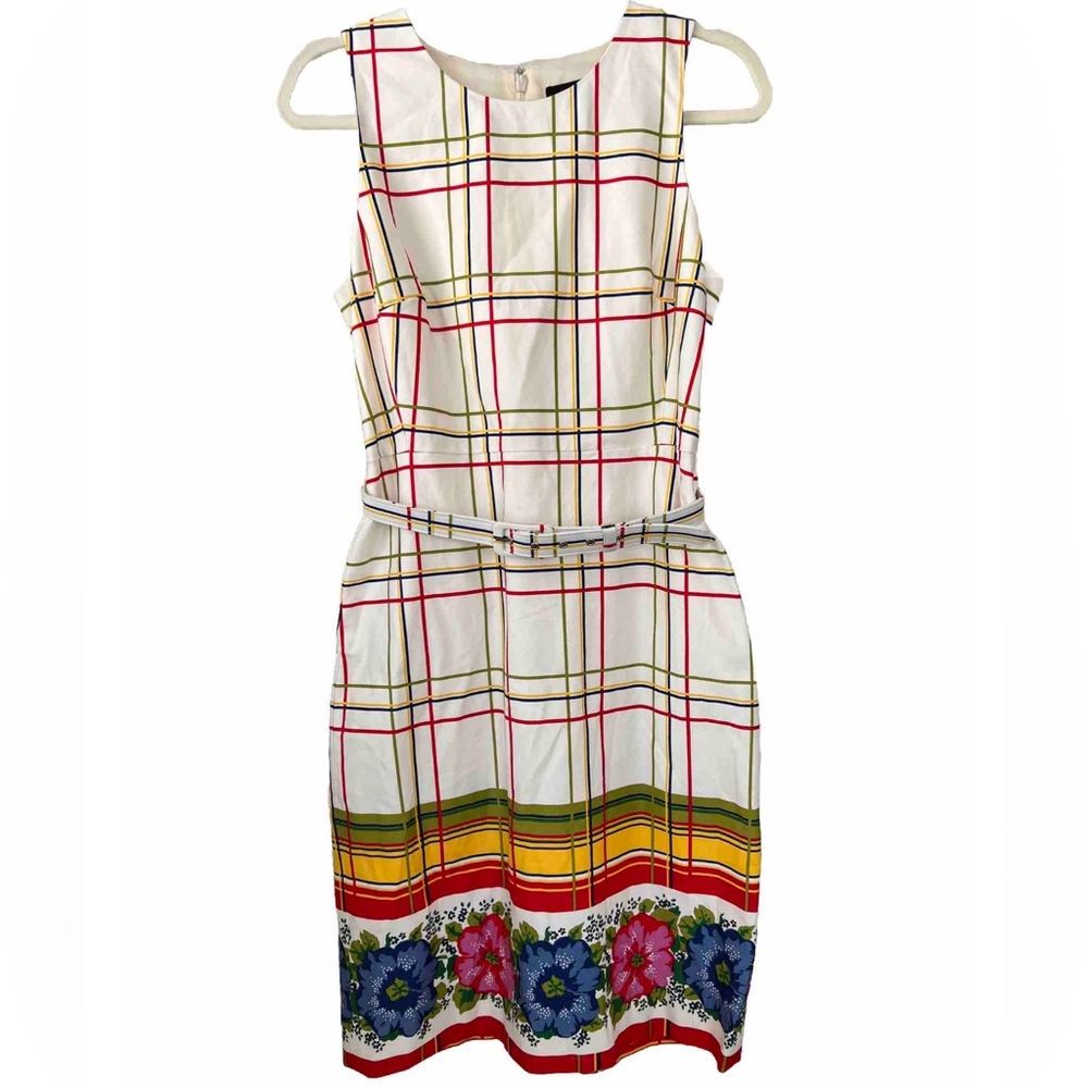 J.Crew Belted Bi-stretch Cotton Dress with a Beautiful Floral Border